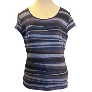 Vtg y2K db LIFE 100% Wool Sweater FLAWS Size L Blue Gray Abstract Stripe Career